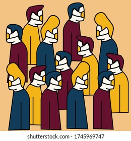 New normal lifestyle. People wearing mask in public. Flat design vector illustration.