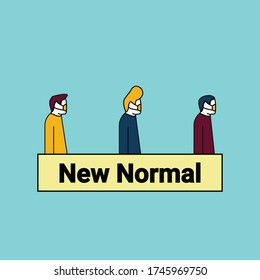 New normal lifestyle. People wearing mask in public. Flat design vector illustration.