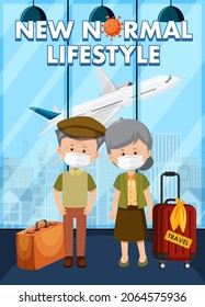New Normal Lifestyle with people wearing mask in airport area illustration