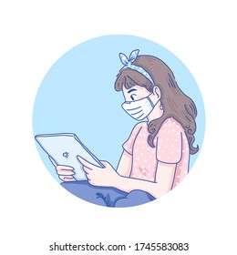 New normal lifestyle for study concept design of vector. Doodle illustration style.