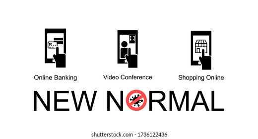 New normal lifestyle,after Covid-19 period,new normal behaviors, new normal concept word, isolate on white background, lock down pandemic stop coronavirus outbreak COVID-19,icons