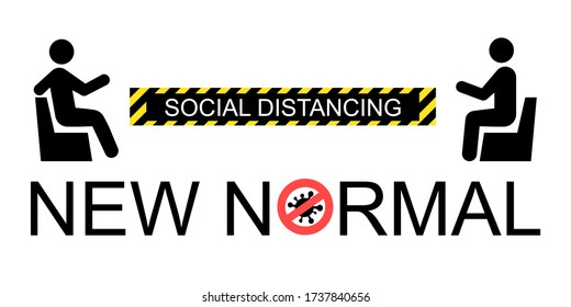 New normal lifestyle,after Covid-19 period,new normal behaviors, new normal concept word, isolate on white background,social distancing icon, caution social distancing,