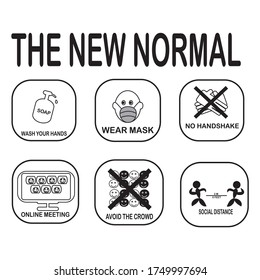 New normal lifestyle,after Covid-19 period,new normal behaviors, new normal concept word, isolate on white background,social distancing icon, caution social distancing, vector illustration