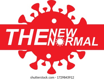 New normal logo concept word and world globe with Coronavirus red white banner background illustration. New normal after COVID-19 concept background disruption human lifestyle vector illustration.