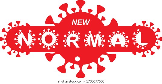 New normal logo concept word and world globe with Coronavirus red white banner background illustration. New normal after COVID-19 concept background disruption human lifestyle vector illustration.