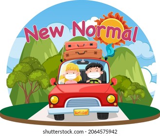 New Normal Logo With Couple Tourist On Roadtrip Illustration