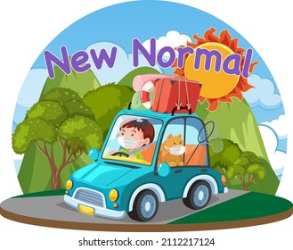 New Normal Logo With Tourist On Roadtrip Illustration