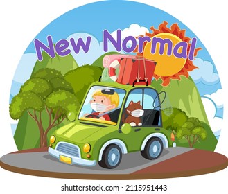 New Normal Logo With Tourist On Roadtrip Illustration