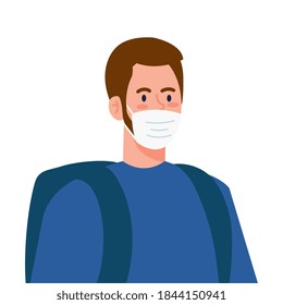 New normal of man with mask and bag design of covid 19 virus and prevention theme Vector illustration