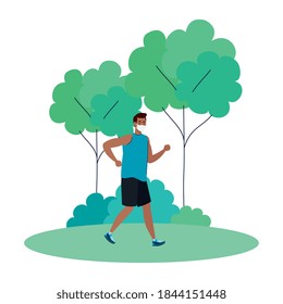 New normal of man with mask at park design of covid 19 virus and prevention theme Vector illustration