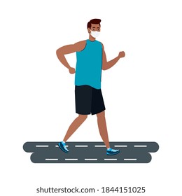 New normal of man with mask running on street design of covid 19 virus and prevention theme Vector illustration