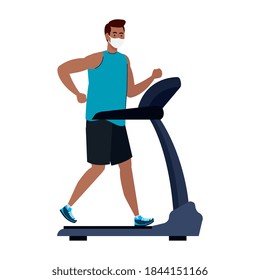 New normal of man with mask running on treadmill design of covid 19 virus and prevention theme Vector illustration