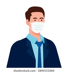 New normal of man with mask and suit design of covid 19 virus and prevention theme Vector illustration