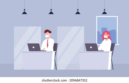 Nuevo normal en la ilustración conceptual de la oficina