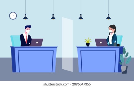 Nuevo normal en la ilustración conceptual de la oficina