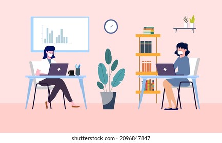 Nuevo normal en la ilustración conceptual de la oficina