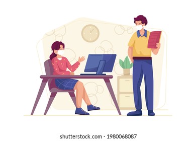 New Normal at Office Illustration concept. Flat illustration isolated on white background.