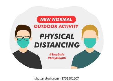 Nueva actividad normal al aire libre - Distancia física - Ilustración de diseño plano vectorial: Adecuado para el tema del estilo de vida, el tema de la educación, el tema de la salud, las infografías y otros activos relacionados con el gráfico.