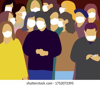 New normal people crowd with face mask corona virus concept