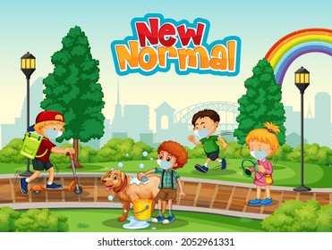 New Normal with people at the park illustration
