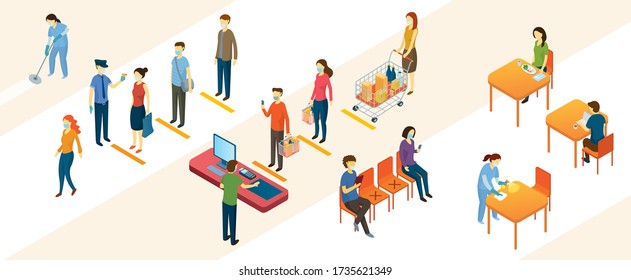 New Normal, People In Social Distancing And Contactless Payment, Shopping Mall And Store, Prevention Of Coronavirus Covid-19 