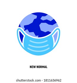 New normal: planet Earth in surgical mask thin line icon. Global infection of Covid-19. Vector illustration.