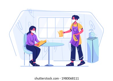 New Normal at Restaurant Illustration concept. Flat illustration isolated on white background.