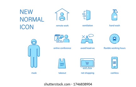 new normal simple icon set,vector illustration,blue base