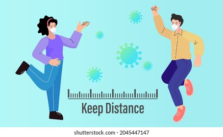 New normal is social distancing, Space for safety and people. Background in city. Business meeting lifestyle after pandemic covid-19 corona virus. flat vector illustration.