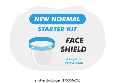 New Normal Starter Kit - Face Shield -Vector Flat Design Illustration : Suitable for Lifestyle Theme, Education Theme, Health / Medical Theme, Infographics and Other Graphic Related Assets.