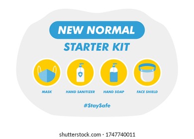 New Normal Starter Kit - Vector Flat Design Illustration : Suitable for Life Style Theme, Education Theme, Health / Medical Theme, Infographics and Other Graphic Related Assets.