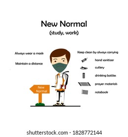 New normal stay healthy yes, obey health protocols, wear a mask, keep your distance, bring personal equipment such as drinking bottles, cutlery, prayer tools