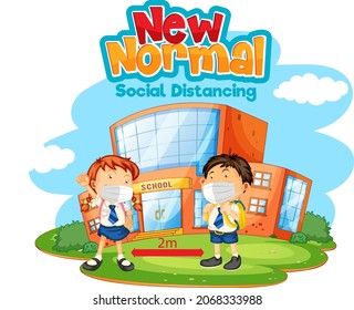 New Normal with student keep social distancing illustration