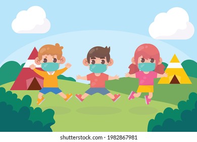 New normal in summer camps premium Vector
