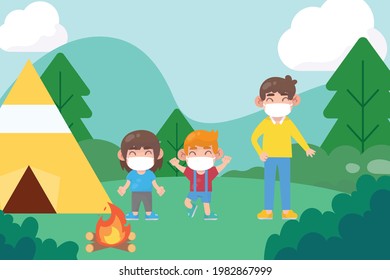 New normal in summer camps premium Vector
