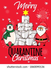 New normal Toilet Roll Pyramid postcard. Merry Quarantine Christmas Card. Winter Holidays during Coronavirus. Christmas 2020. Christmas Party Covid-19. Flat Vector Illustration