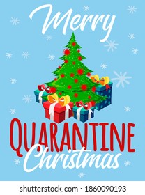 New normal Toilet Roll Pyramid postcard. Merry Quarantine Christmas Card. Winter Holidays during Coronavirus. Christmas 2020. Christmas Party Covid-19. Flat Vector Illustration