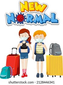 New Normal typography design with traveller wearing mask illustration