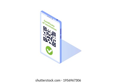 New normal, Vaccine mobile certificate or passport, QR code on application. Vector illustration.