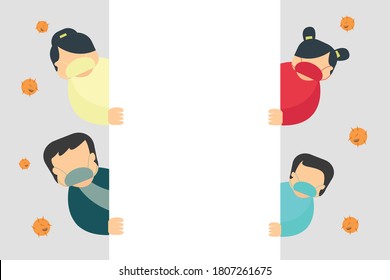 New Normal vector concept: group of people wearing face masks while peeking from the wall