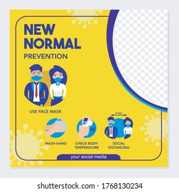 New normal vector infographic poster template Coronavirus infographic must have items to preventions coronavirus disease. new normal lifestyle concept. icon new normal prevention concept bakground 