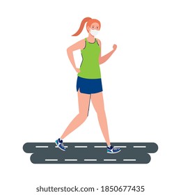 New normal of woman with mask running on street design of covid 19 virus and prevention theme Vector illustration