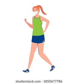 New normal of woman with mask running design of covid 19 virus and prevention theme Vector illustration