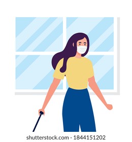 New normal of woman with mask and travel bag design of covid 19 virus and prevention theme Vector illustration