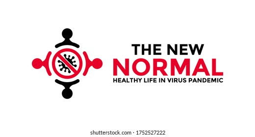 New normal words logo concept design with world globe icon for poster, banner, flyer. After the epidemic the COVID-19 virus caused the new normal life worldwide. Vector illustration.