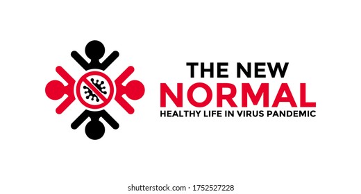 New normal words logo concept design with world globe icon for poster, banner, flyer. After the epidemic the COVID-19 virus caused the new normal life worldwide. Vector illustration.