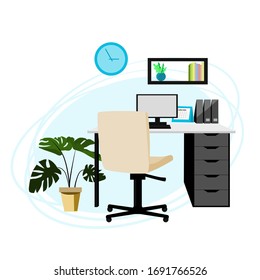New normal for work from home office. Home office concept with notebook, wifi and bookshelf