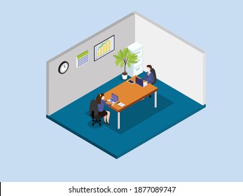 New Normal Working At Office Isometric 3d Vector Concept For Banner, Website, Illustration, Landing Page, Flyer, Etc.