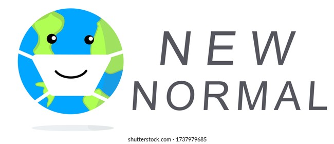 New Normal World Smile With Mask.Isolated White Banner Background Illustration.New Normal Post Coronavirus COVID-19.People, Healthcare, Social Distancing.NEW NORMAL Disruption Human Lifestyle.vector.