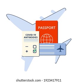 New normalcy. Travel to the pandemic. Vaccination passport. Covid-19 vaccination requirement. Vector illustration